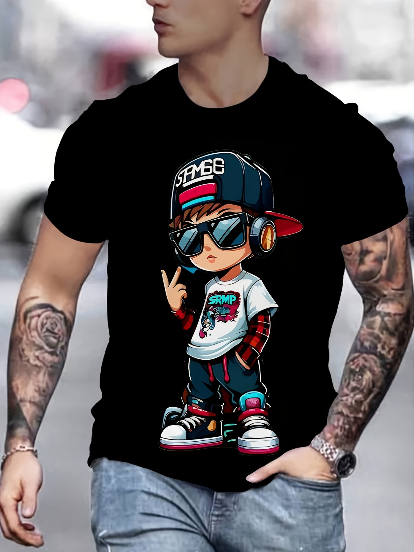 Men'S Novelty 3D Digital Print T-Shirt, Casual Crew Neck Short Sleeve, 100% Polyester Knit Fabric, Slight Stretch, Regular Fit, 110gsm - Streetwear Style
