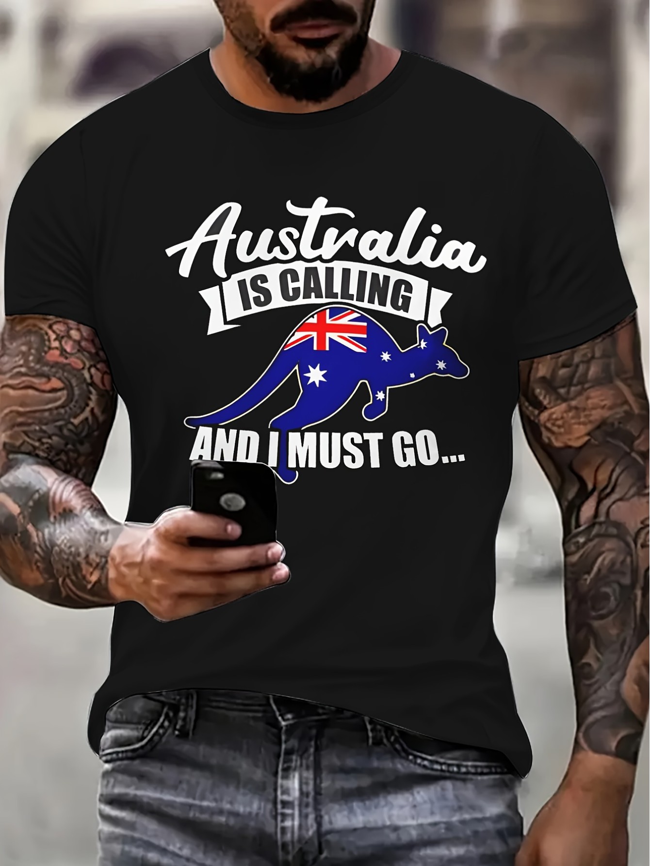 thumbnail image 1 of Australian Summer Cool and Comfortable New Short Sleeve Fashion Brand Novelty Casual Funny Digital Printing Kangaroo Pattern Pullover Adult Men's 3DT Shirt, 1 of 3