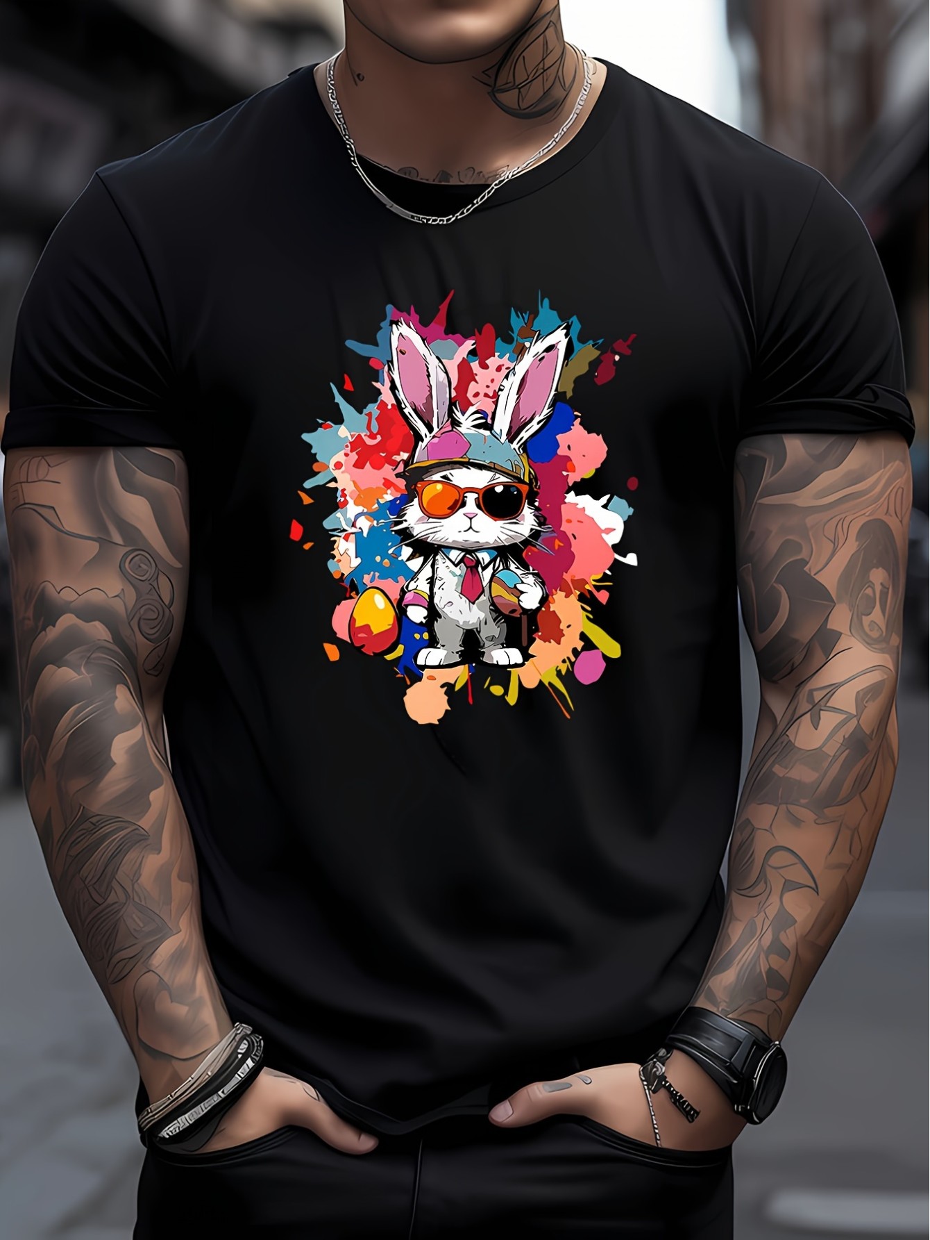 thumbnail image 1 of Men'S Summer Casual Crew Neck T-Shirt, 95% Polyester 5% Spandex Knit Fabric, Short Sleeve with Slight Stretch, Alphabet Print Design, Regular Fit - 180gsm, 1 of 4