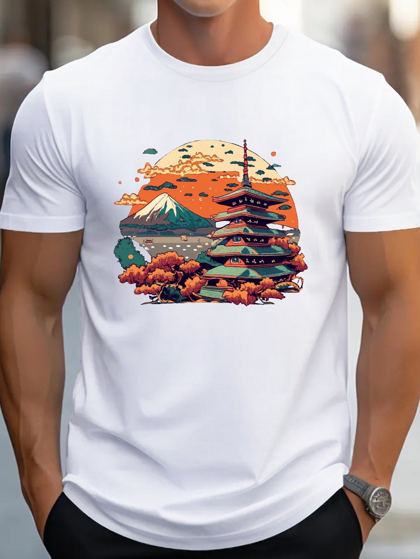 thumbnail image 1 of [Cotton Vintage Landscape Tee] Pure Cotton G500 Vintage Japanese Landscape Men's T-shirt - Comfort Fit, 1 of 4