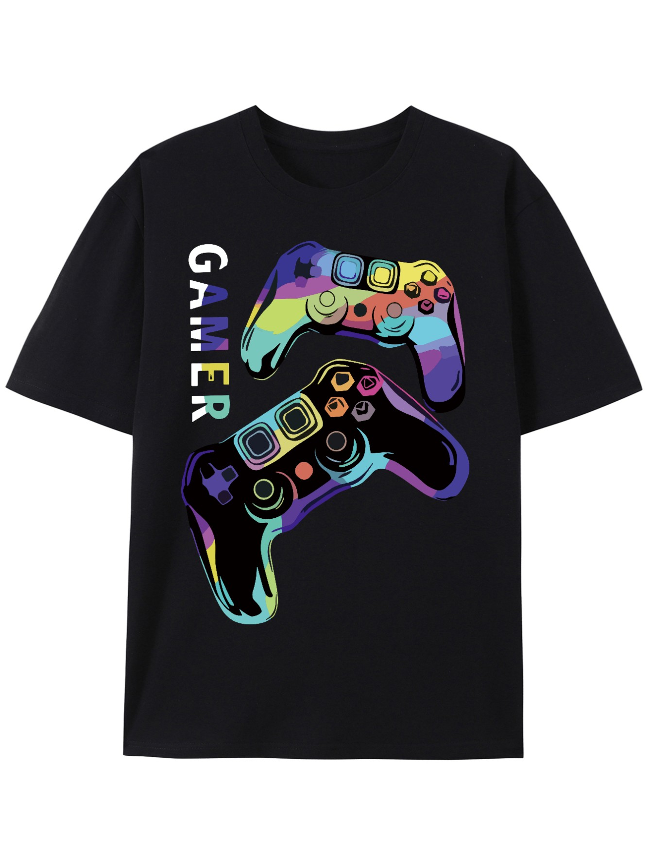 Game Console Print Men's Crew Neck Fashionable Short Sleeve Sports T-shirt, Comfortable And Versatile, For Summer And Spring, Athletic Style, Comfort Fit T-Shirt, As Gifts