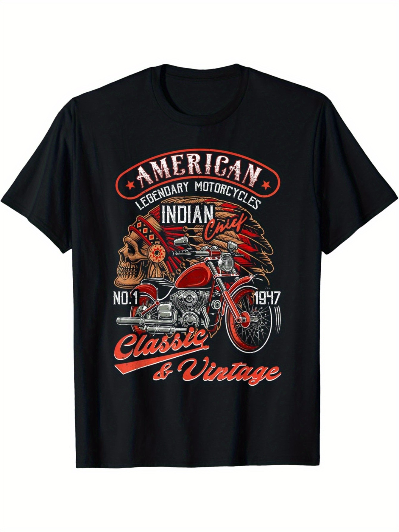 thumbnail image 1 of Fun retro American motorcycle Indian old rider T-shirt, 1 of 4