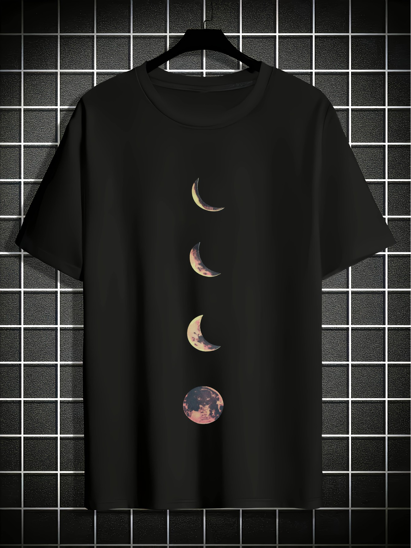 thumbnail image 3 of Men'S Casual Crew Neck T-Shirt, 100% Polyester Knit Fabric, Regular Fit, Short Sleeve, with Crescent Moon Graphic, for Daily & Weekend Casual Wear, 3 of 6