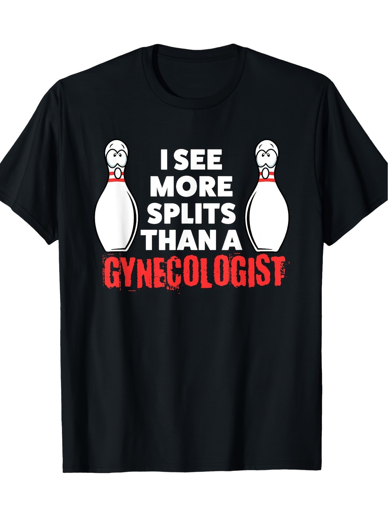 thumbnail image 1 of [Cotton Bowling Tee] Black Relaxed Fit 1pc Men's Casual Cotton T-Shirt - Bowling Humor Graphic, Short Sleeve, Crew Neck, Digital Print, All Seasons, 1 of 5