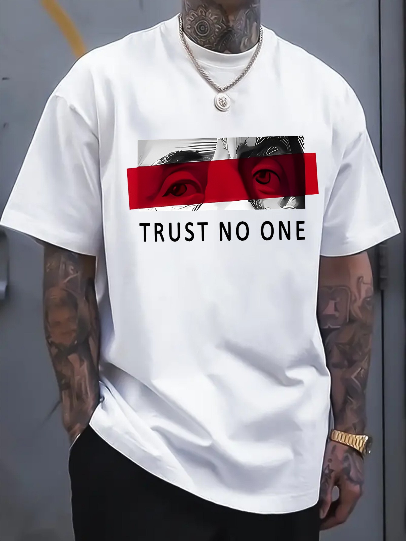thumbnail image 1 of [TRUST NO ONE Print Tee] Casual TRUST NO ONE Print Tee Shirt - Short Sleeve T-shirt for Summer, 1 of 4