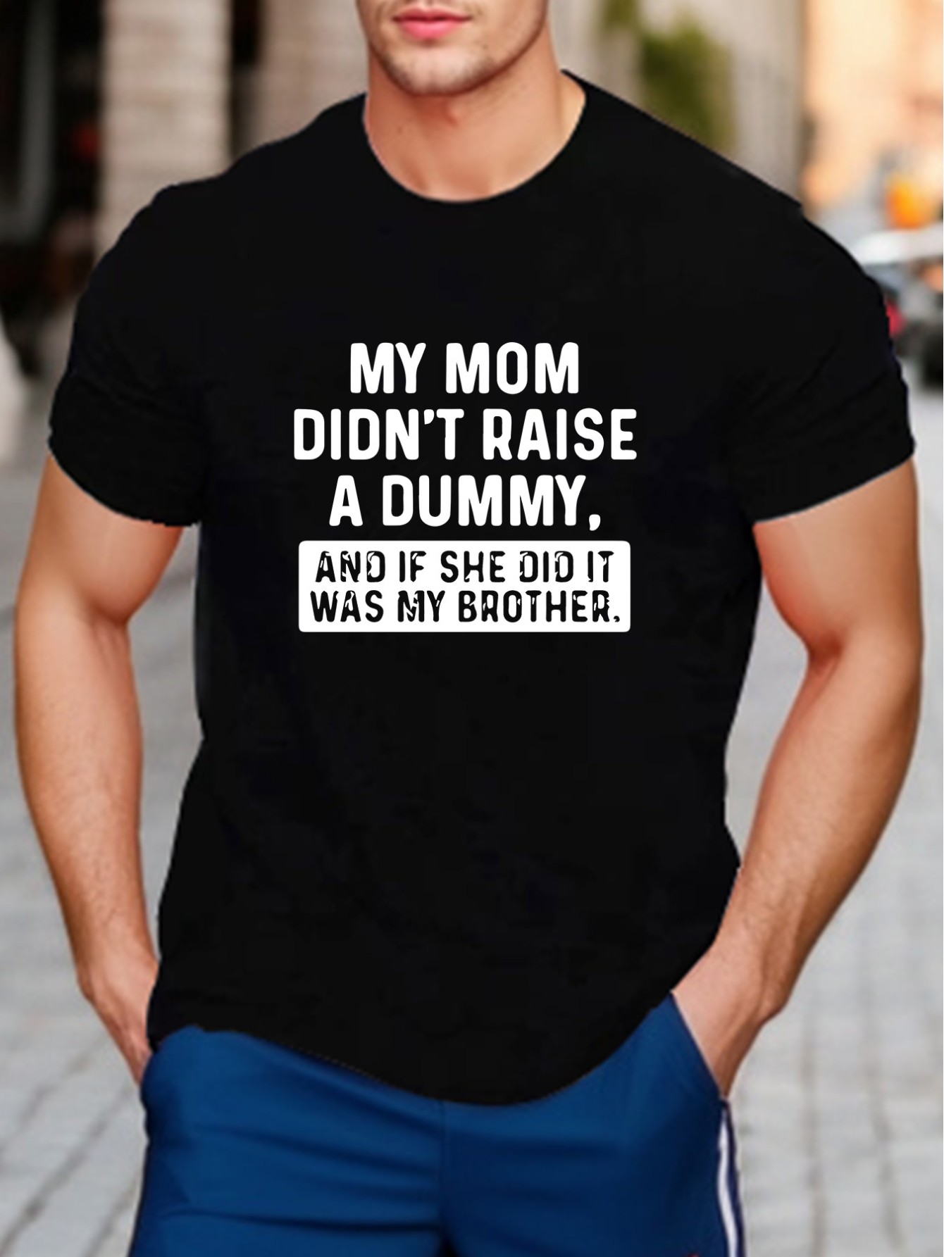 thumbnail image 1 of [Letter Print, Casual T-Shirts] Comfy Casual Breathable Letter Print T-Shirts - Men's Short Sleeve Crew Neck Tops - My Mom Didn't Raise A Dummy, 1 of 4
