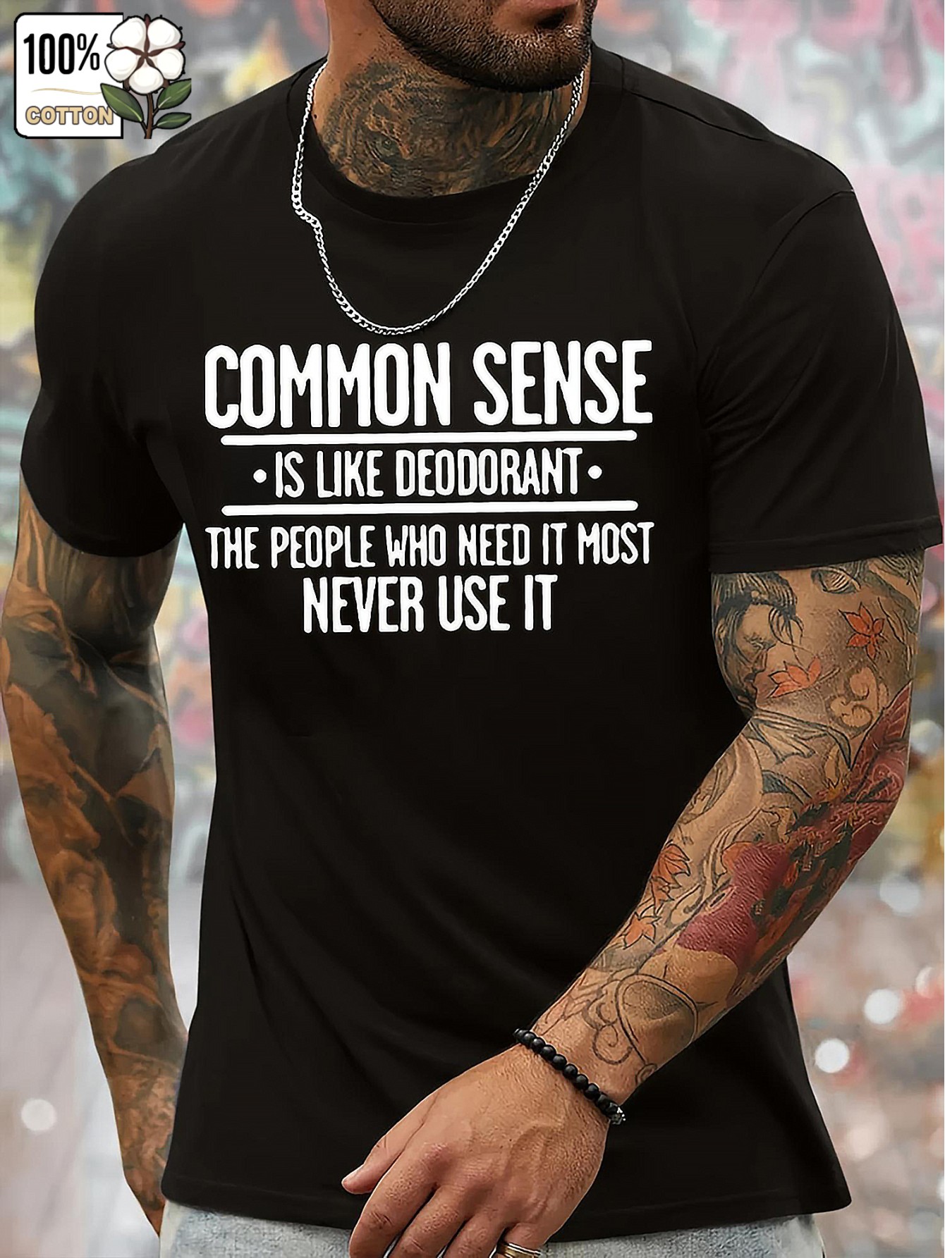 Commonwealth Sense Men's Cotton T-Shirt - Quick-Dry, Breathable, Short Sleeve Casual Tee with Bold Printed Text, Perfect for Running, Training, and Casual Attire