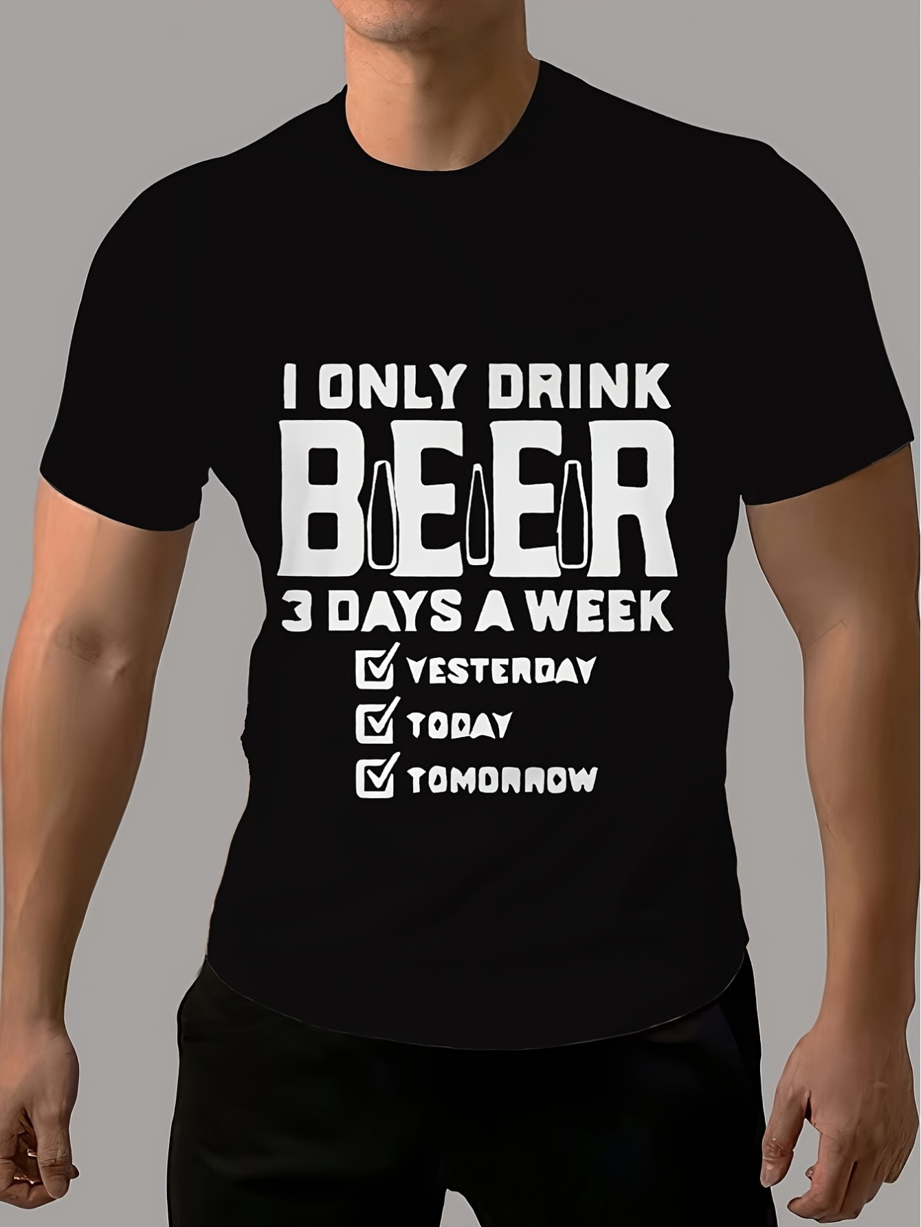 Men'S Casual Crew Neck T-Shirt, 3D Print Beer Graphic, with Slight Stretch, Regular Fit Short Sleeve Top for Summer, Ideal Gift for Beer Lovers