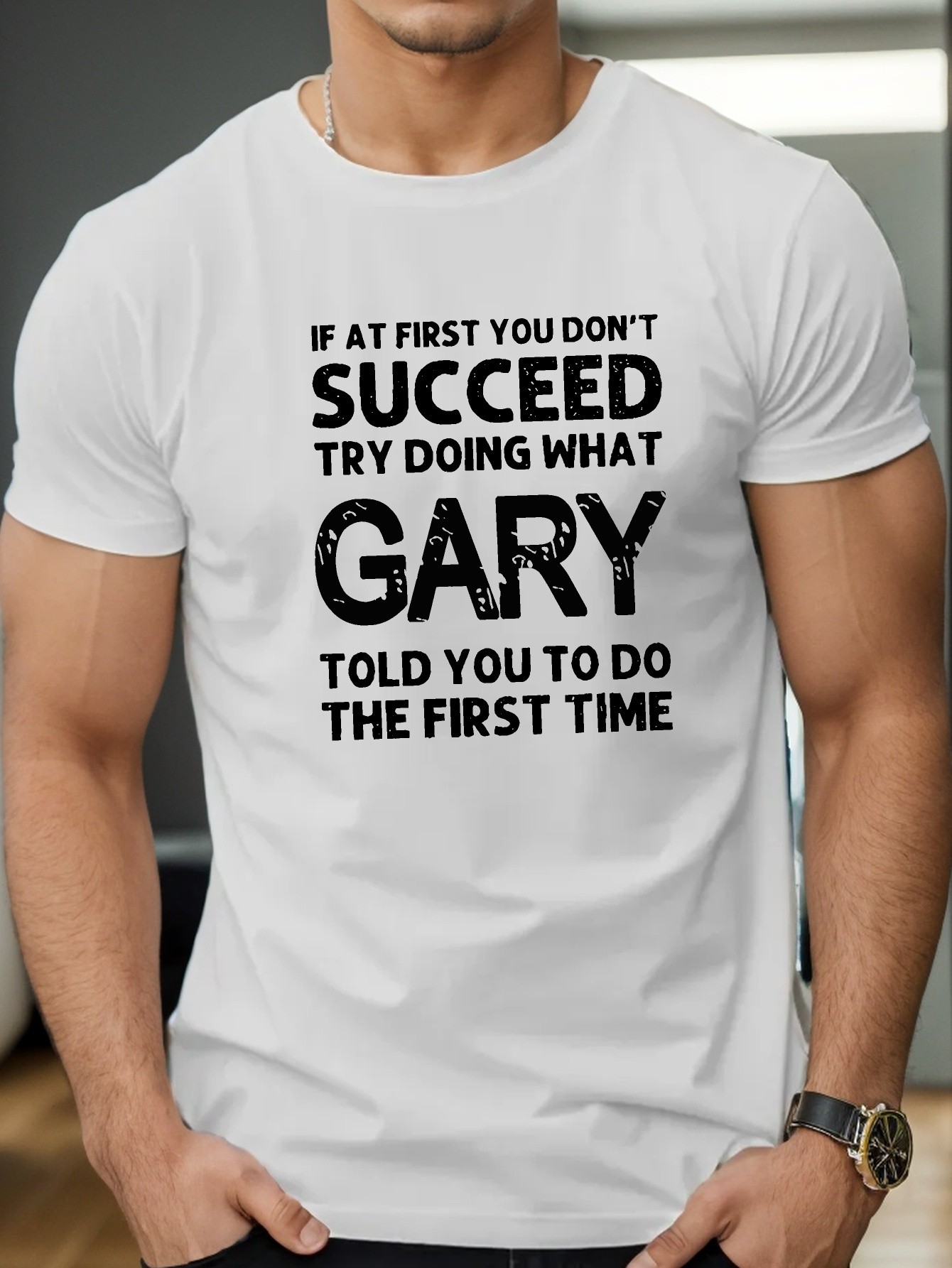 thumbnail image 1 of Men's Casual Crew Neck T-Shirt , Geometric Pattern, Regular Fit, Summer Top with "What Gary Told" Quote, 1 of 5
