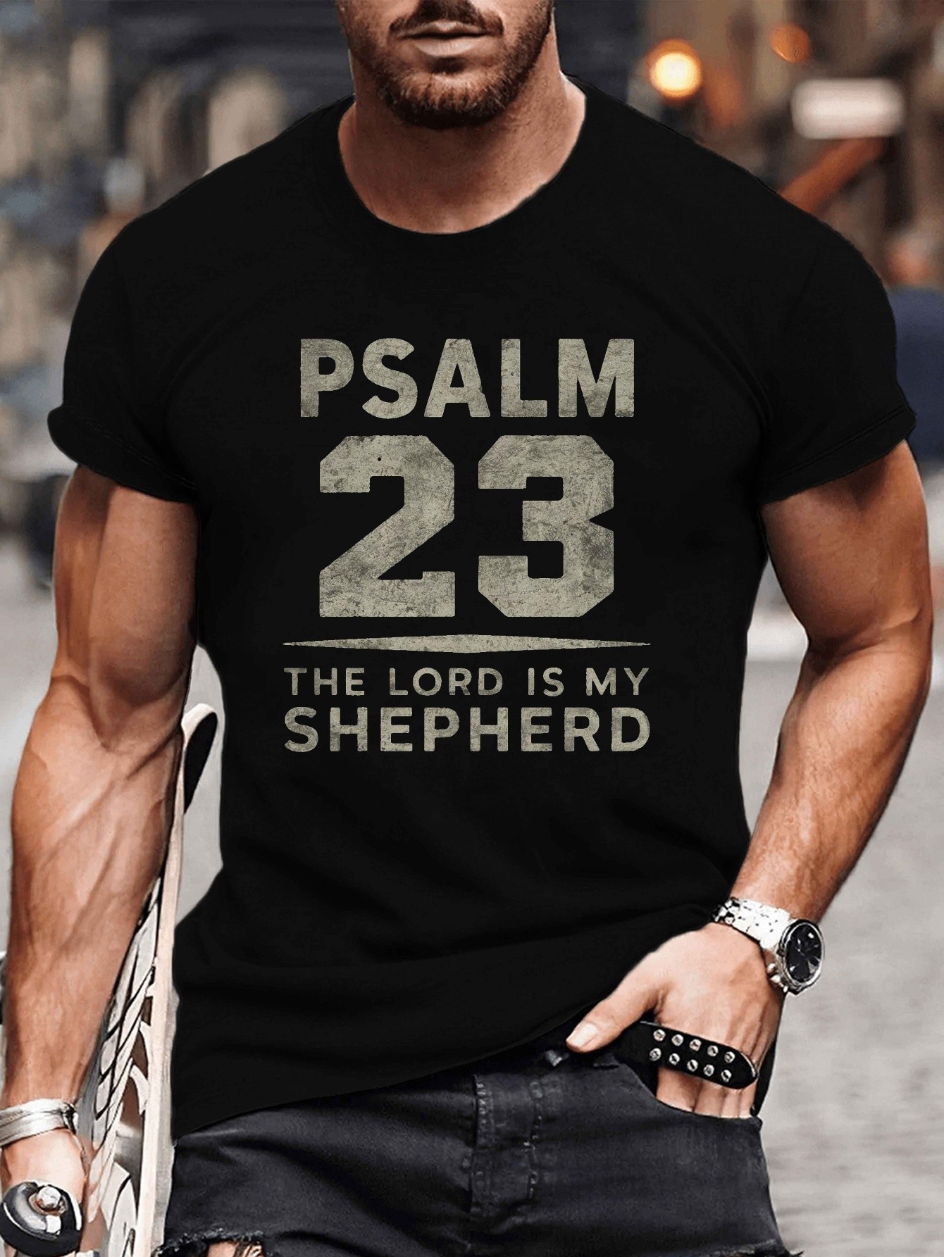 thumbnail image 1 of T-Shirt Featuring Shepherd Psalm 23, Men'S Casual Short-Sleeve Tee for Summer Wear., 1 of 4