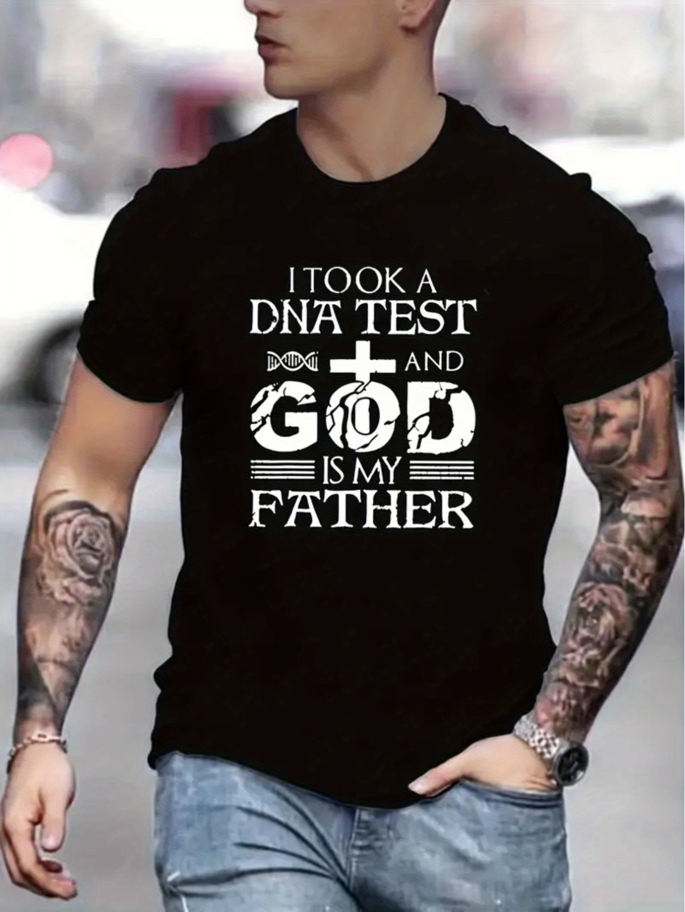 Vibrant Christian Quote Graphic Tee - Soft, Breathable, Short Sleeve, Summer Fashion, Men's Outfit, Trendy Print Design, Relaxed Fit - Perfect for Casual Daily Wear, Church, or Outdoor Activities