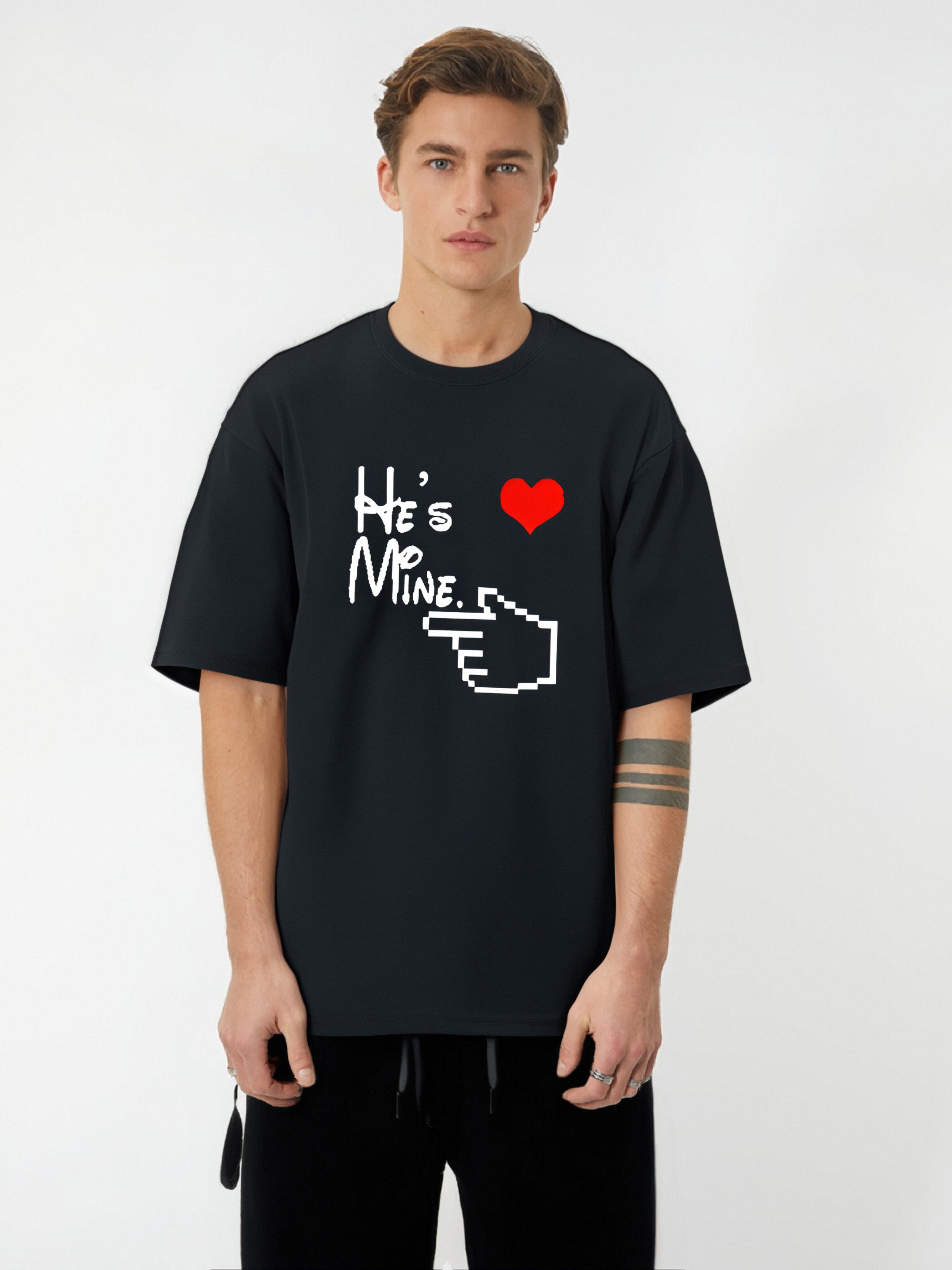 He Is Mine, Printed Men'S T-Shirt, Casual Round Neck and Short Sleeves, Comfortable Fit, Suitable for Valentine'S Day Gift, Summer Fashion Coat.