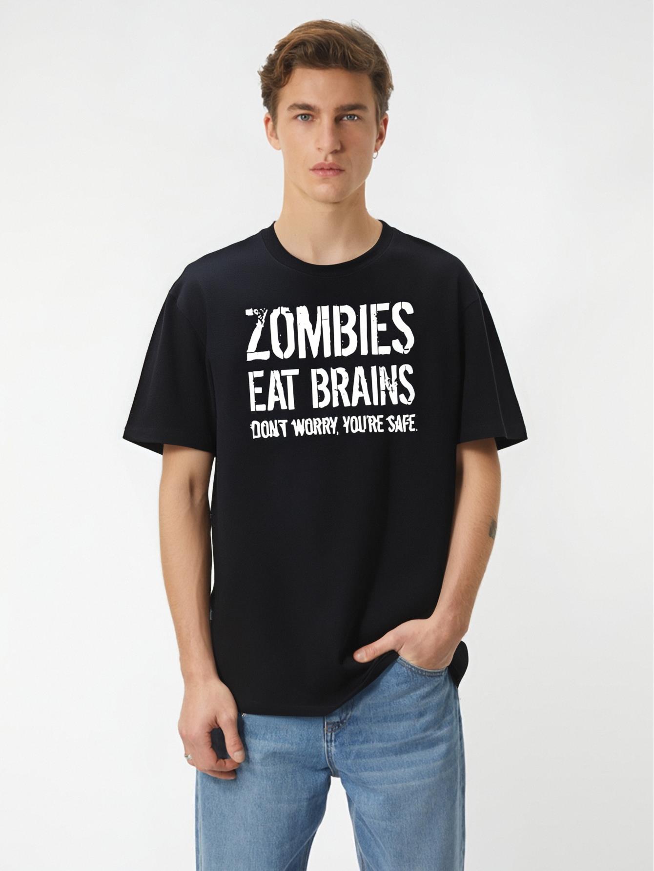 Mens Zombies Eat Brains So You're Safe Funny T Shirt Sarcastic Humor Halloween, Tees, Top