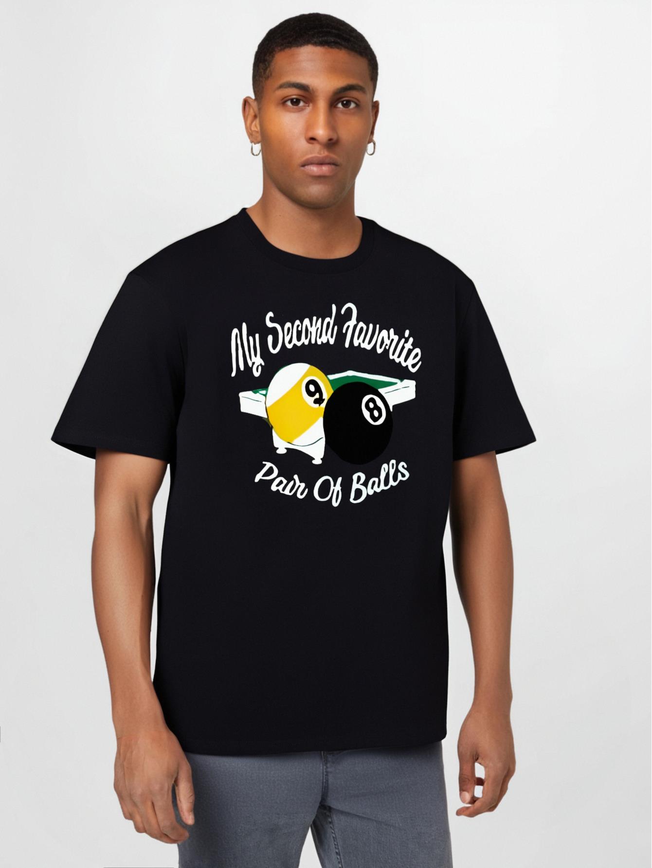 thumbnail image 1 of Billiards Humor T-Shirt - 'My Second Favorite Pair of Balls' Funny Pool Player Gift, Pre-shrunk 100% Cotton Tee, Printed in USA, 1 of 7