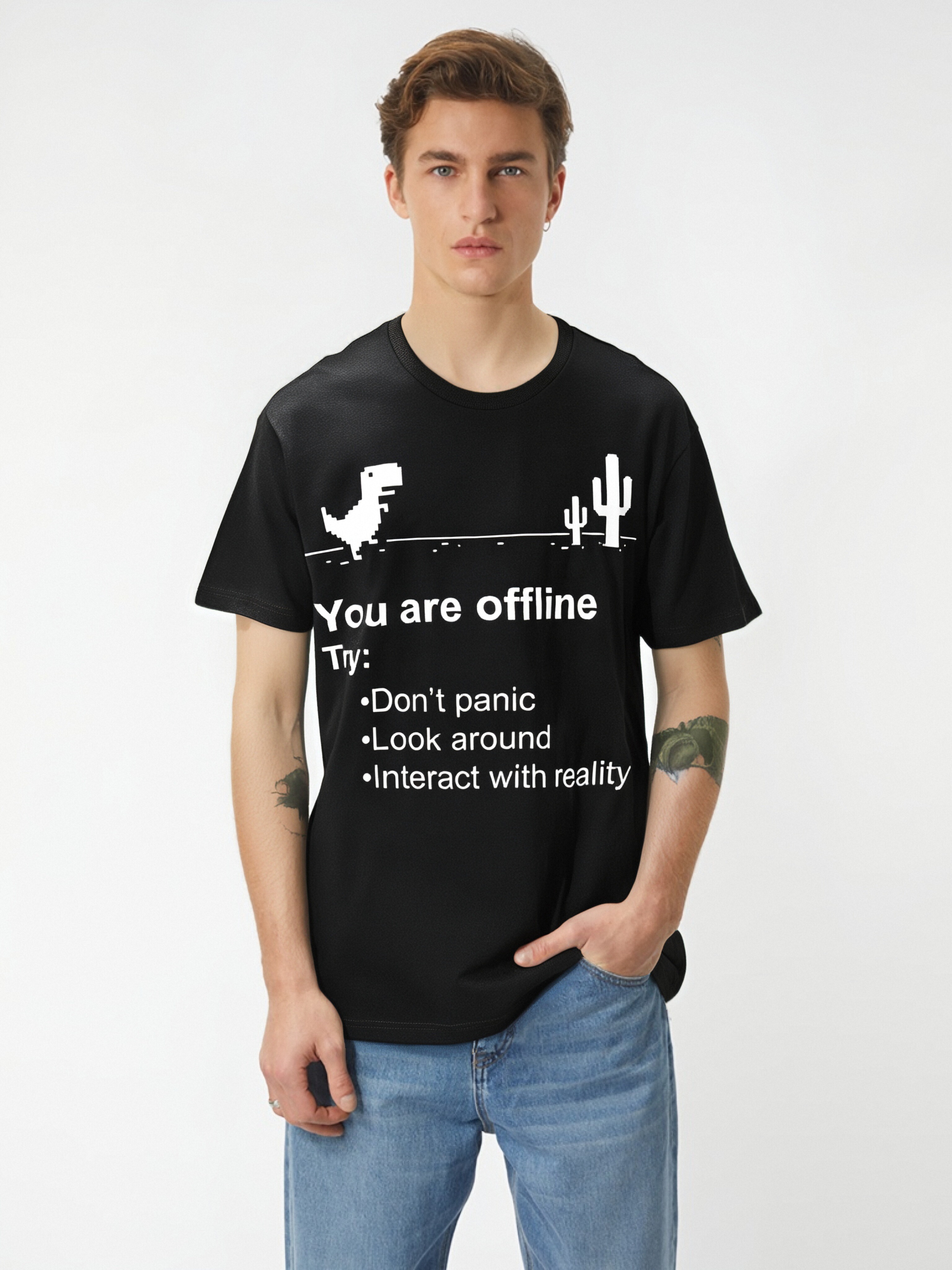 thumbnail image 1 of Mens Funny Shirt Google Offline Game Shirt Gaming Funny Game T-Shirts For Him, Regular-Fit, Family T-shirt, 1 of 7