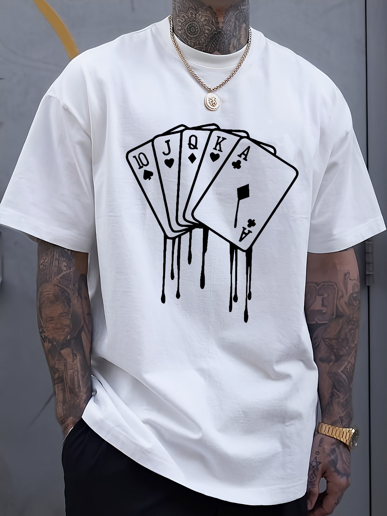 thumbnail image 1 of Short Sleeve Casual Tees for Men Melted Playing Cards Print Tee Shirt for Summer, 1 of 8