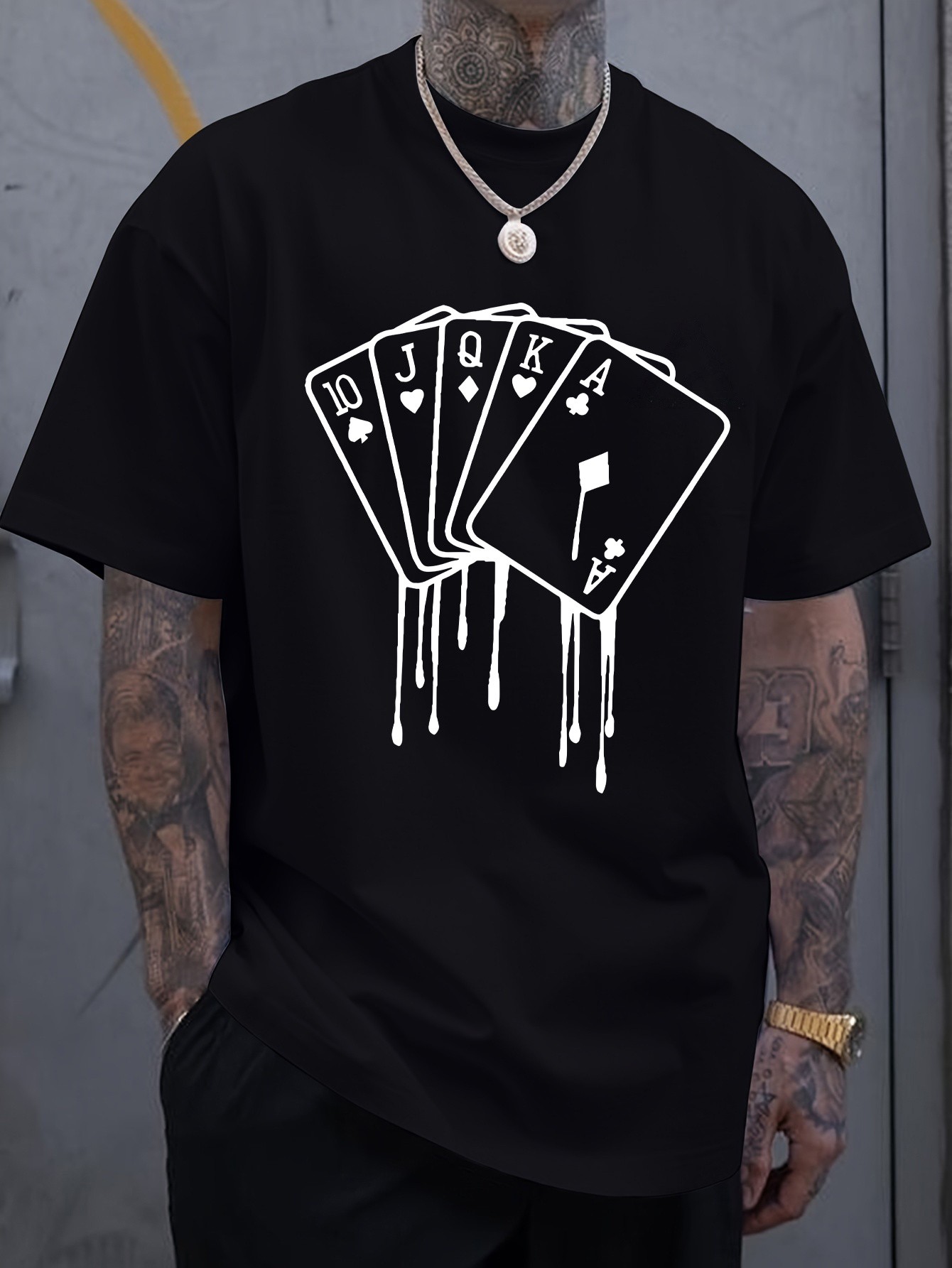 thumbnail image 2 of Short Sleeve Casual Tees for Men Melted Playing Cards Print Tee Shirt for Summer, 2 of 8
