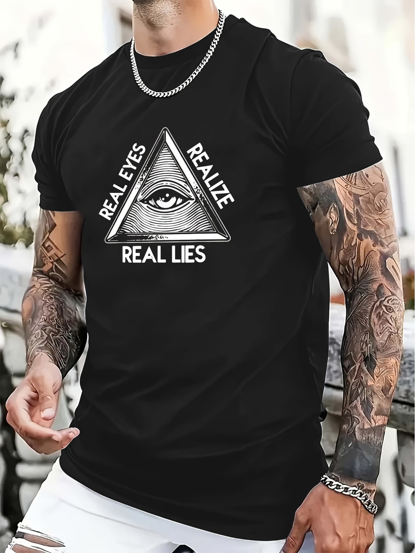 thumbnail image 2 of 100% Cotton "Realize the true lies" Letter Pattern Printing Casual Novel Men's Short-Sleeved Summer T-Shirt, Comfortable Fit, Fashionable Street Style Round Neck, 2 of 8