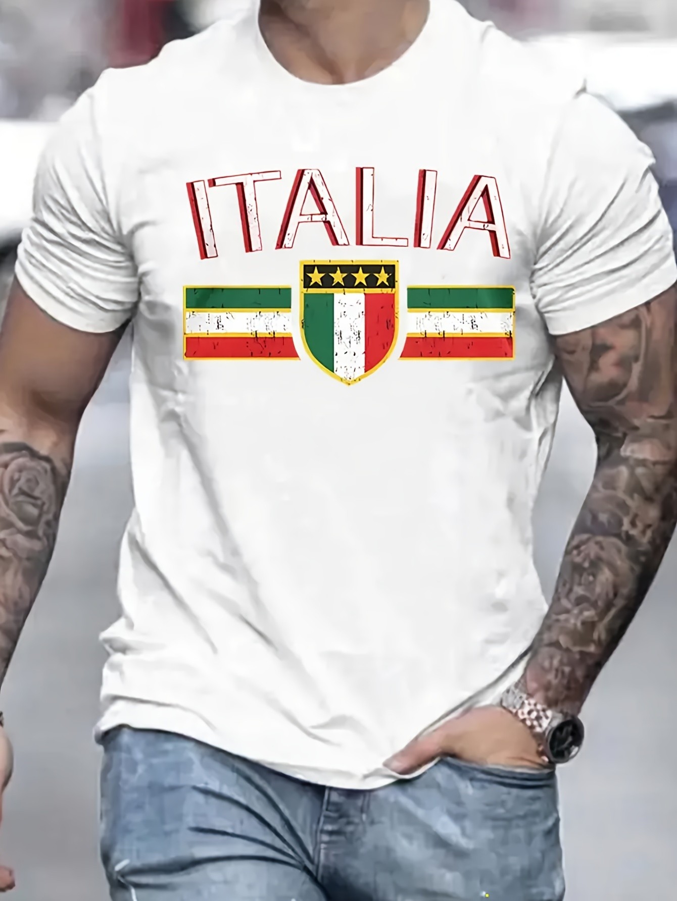 thumbnail image 1 of 180G Men's Italian Print Fashion Summer Short-Sleeved T-shirt, 1 of 6