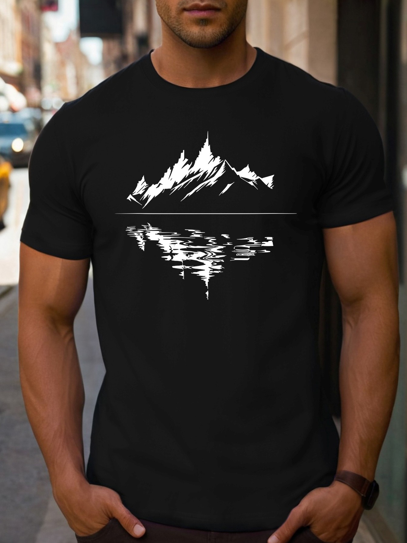 thumbnail image 2 of [Summer Print Tee Shirt] Casual Summer Short Sleeve Reflection of Landscape Print Tee Shirt for Men, 2 of 5