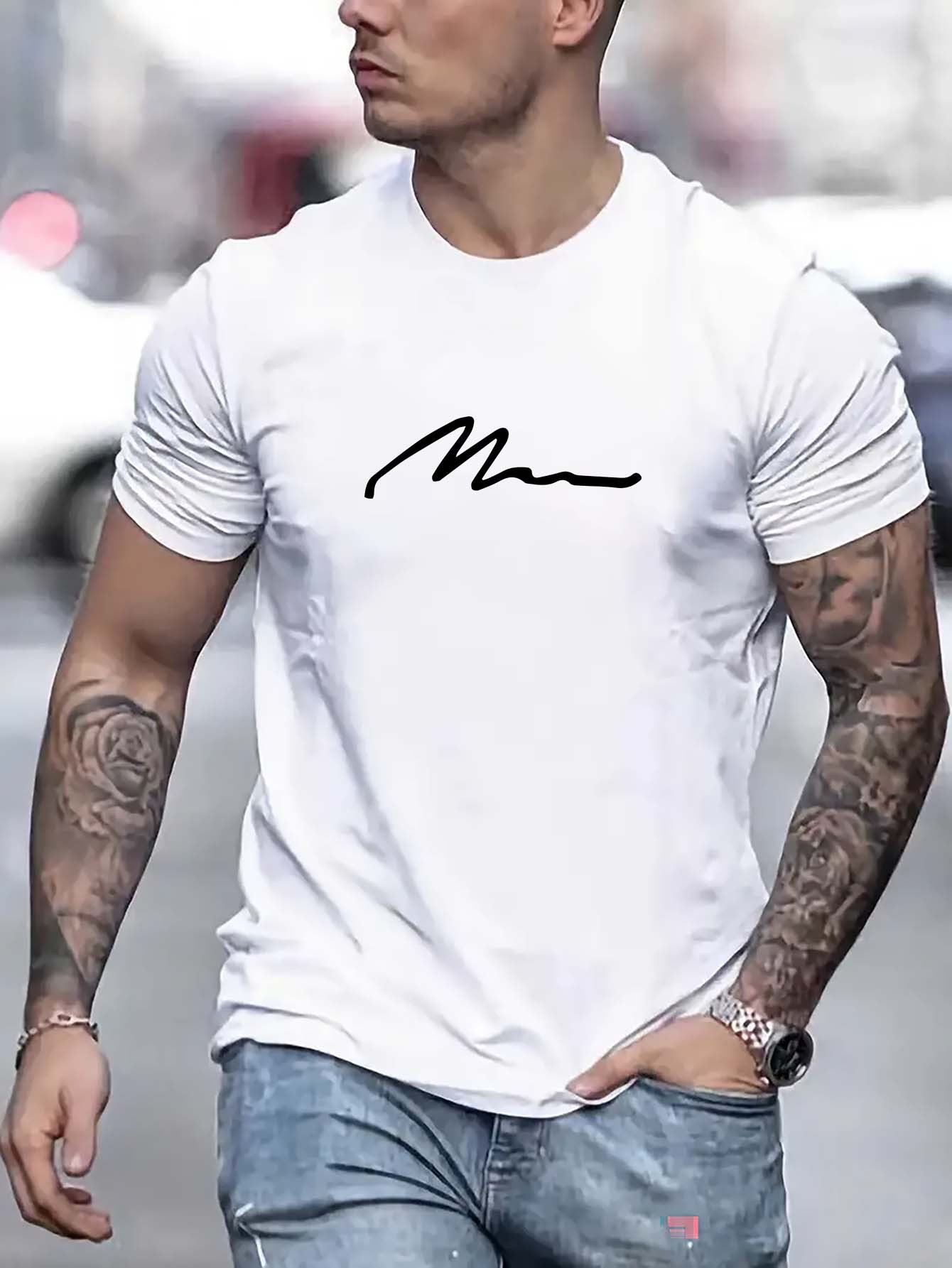 thumbnail image 1 of Trendy Letter Graphic Print Men's Creative Top, Casual Short Sleeve Crew Neck T-shirt, Men's Clothing For Summer Outdoor, 1 of 6