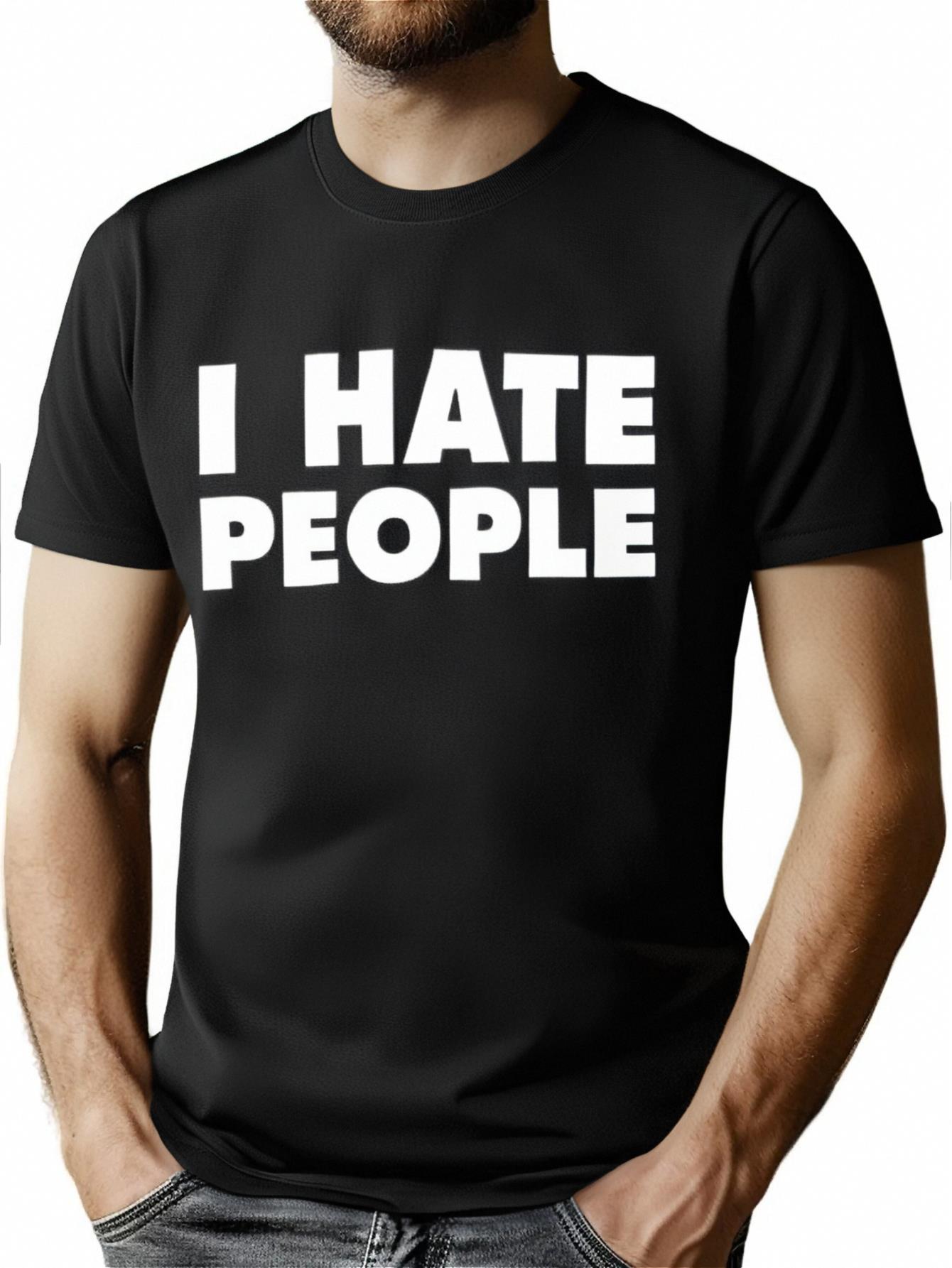 thumbnail image 1 of I Hate People" Funny T-Shirt for Men - Antisocial Humor, Perfect Holiday Gift, Breathable Cotton, Crew Neck, Short Sleeve, Sizes S-3XL, Ideal for Casual Outings & Sports, 1 of 6