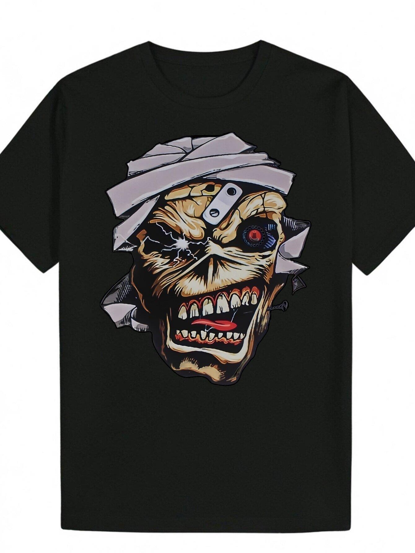 thumbnail image 2 of T-Shirt Vintage pour Homme avec Graphique d'Horreur - Polyester Noir, Manches Courtes, Col Rond, Lavable en Machine, Imprimé de Crâne d'Humour Noir, Cadeau d'Été Idéal pour Lui, 2 of 6