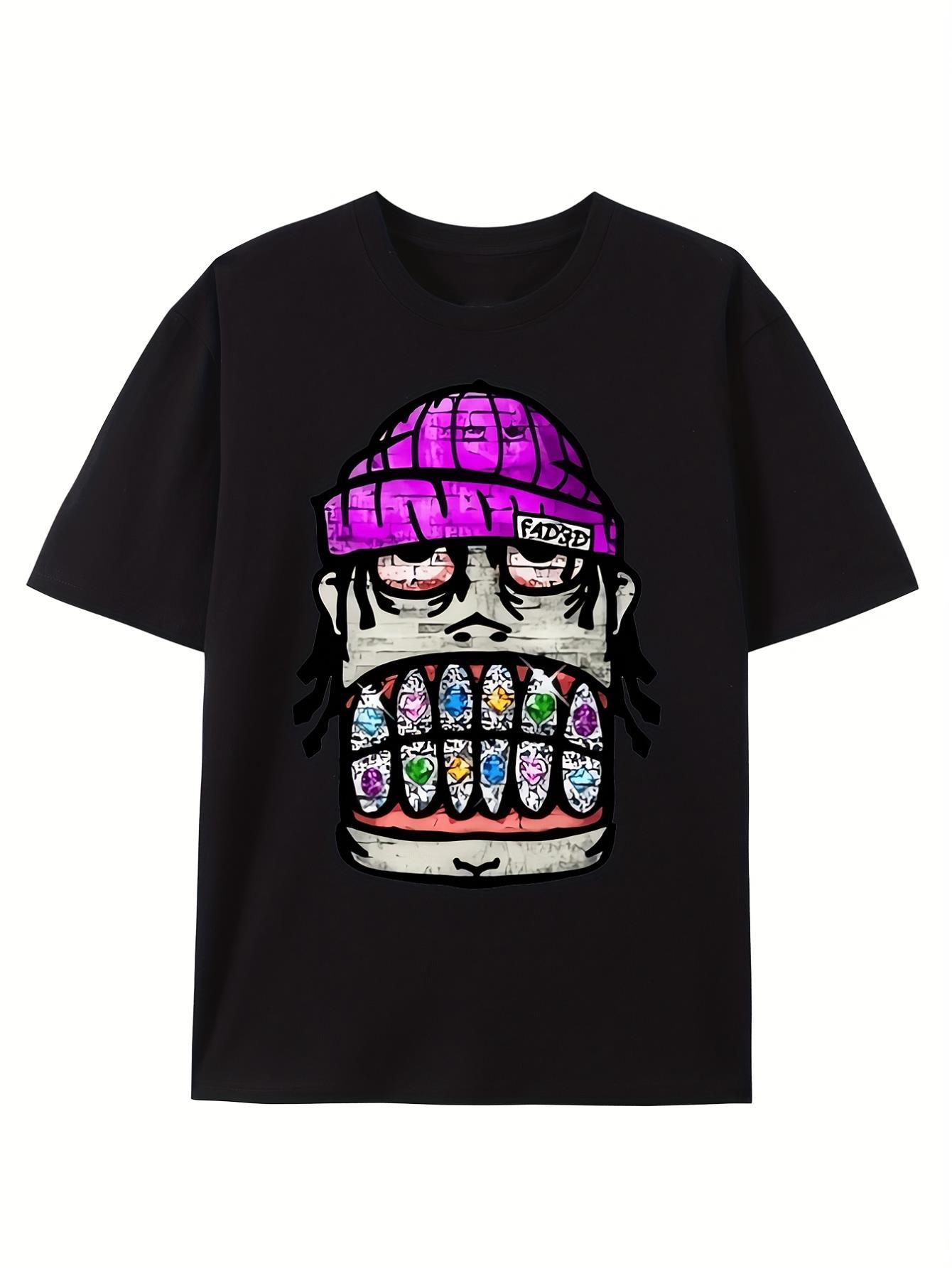 thumbnail image 2 of Men's Trendy Retro Hip Hop Street Casual T-Shirt, Pattern Print, Weight 100% Cotton High Quality Comfortable Versatile Soft Breathable Summer Short Sleeve Tops 220g Tee For Adult, Men, Women, Teen, T, 2 of 7