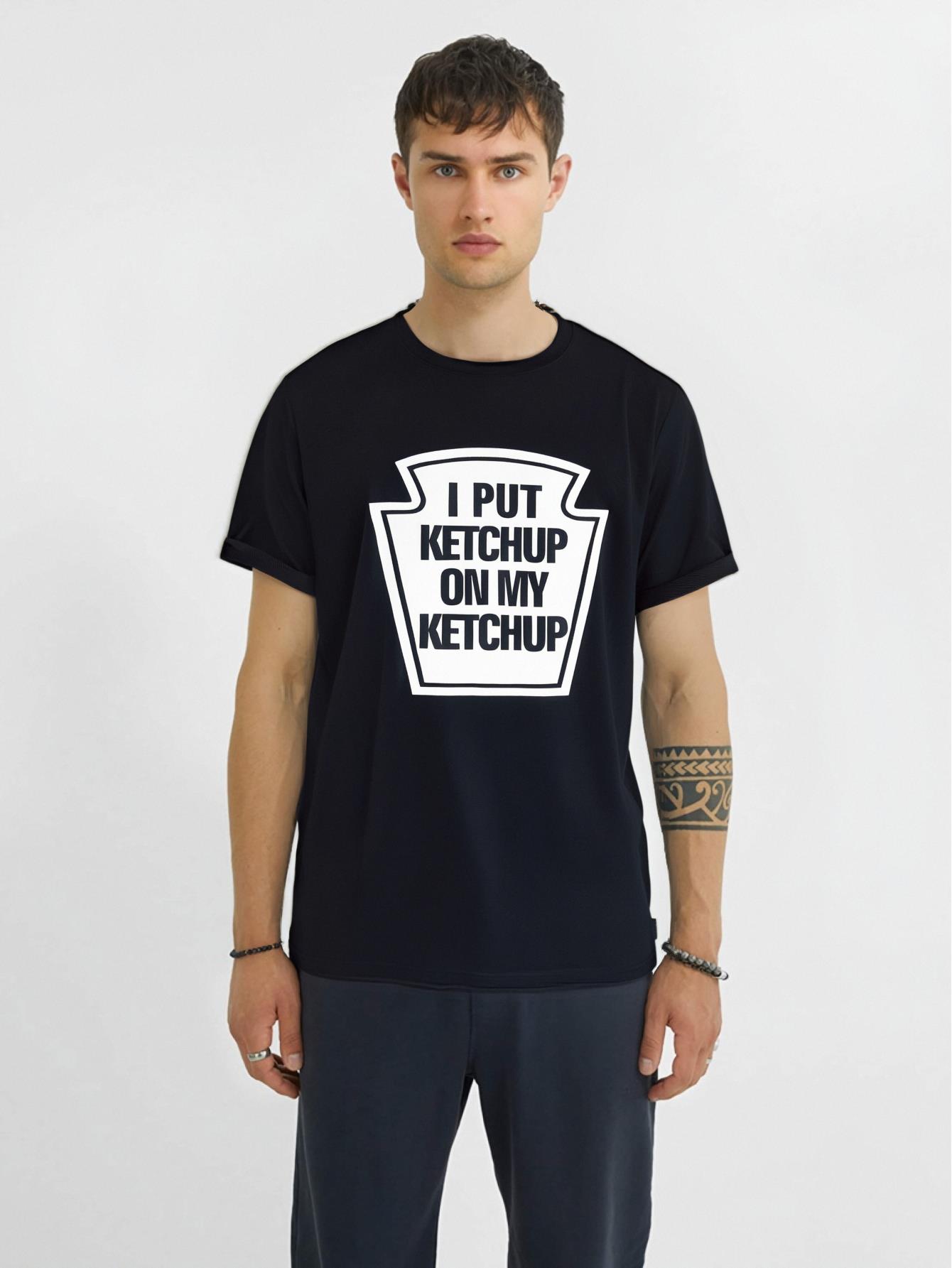 thumbnail image 1 of Men's Casual "I Put Ketchup" Print Crew Neck Short Sleeves T-Shirts for Summer, 1 of 7