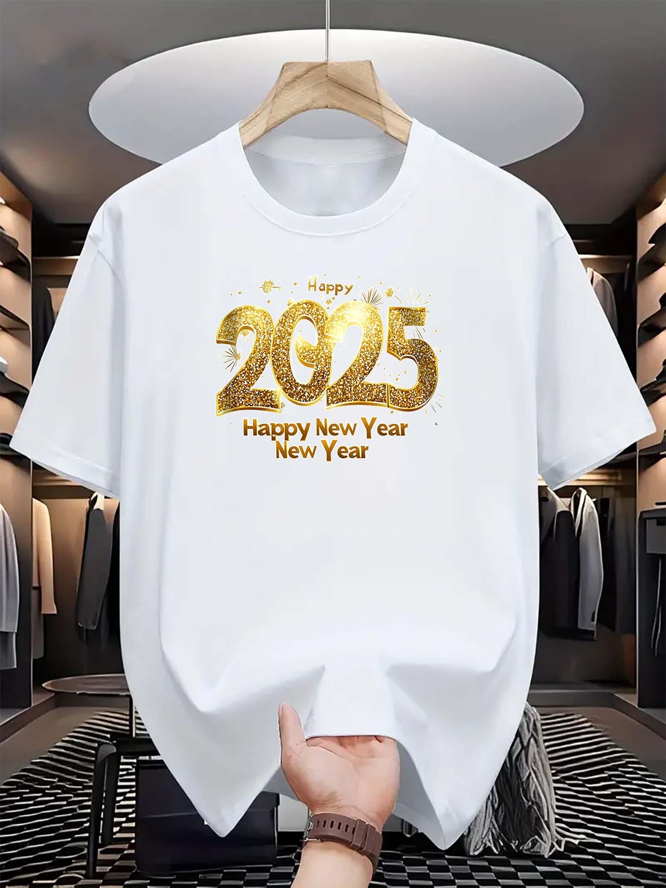 thumbnail image 2 of 2025 Happy New Year Celebration Men's T-Shirt - Gradient & Fireworks Print, Casual Summer Tee with Crew Neck - Perfect Gift Idea, 2 of 6