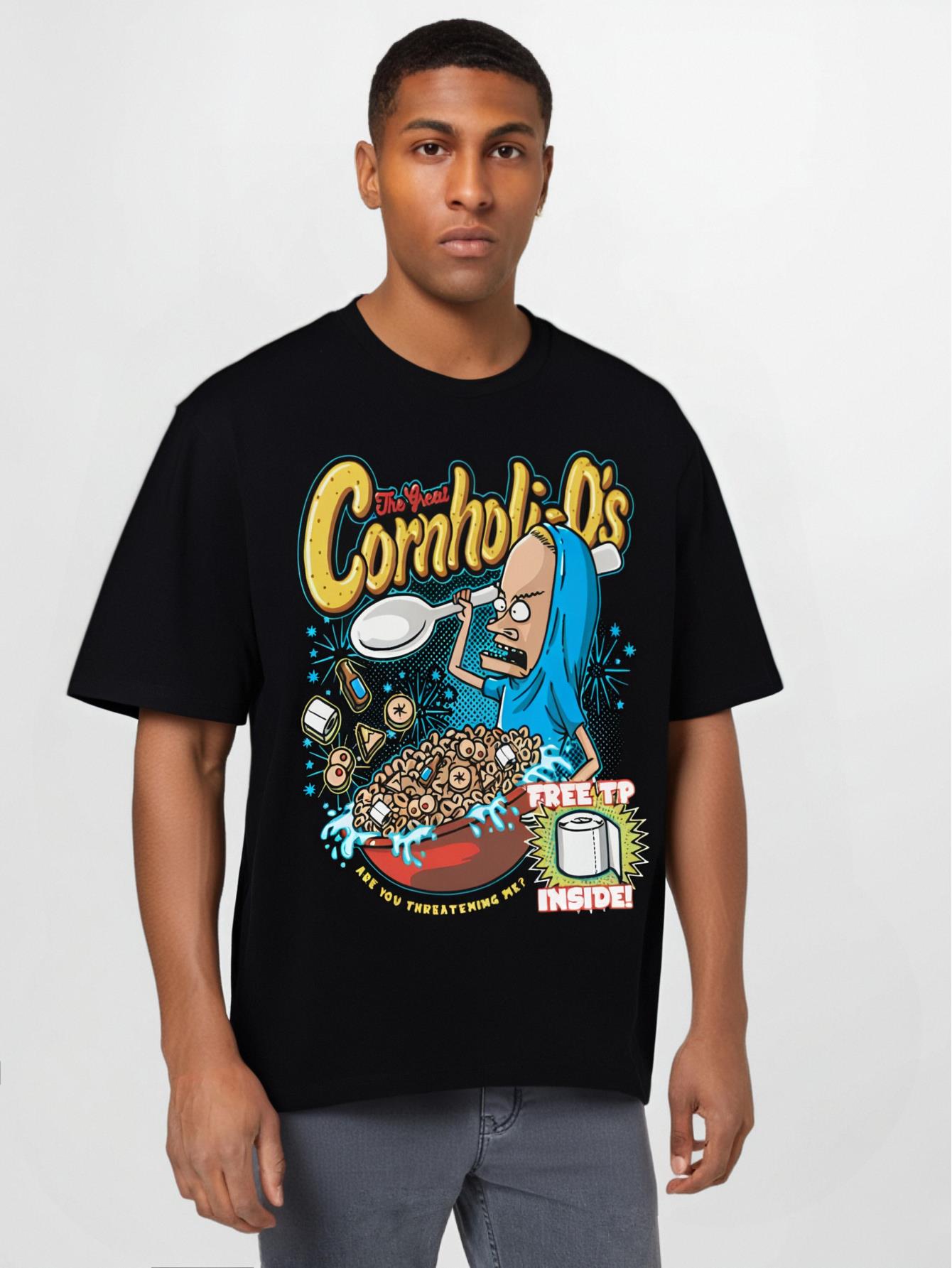 thumbnail image 1 of Black T-shirt corn corn cereal and stupid cartoon comedy short sleeve T-shirt, 1 of 7