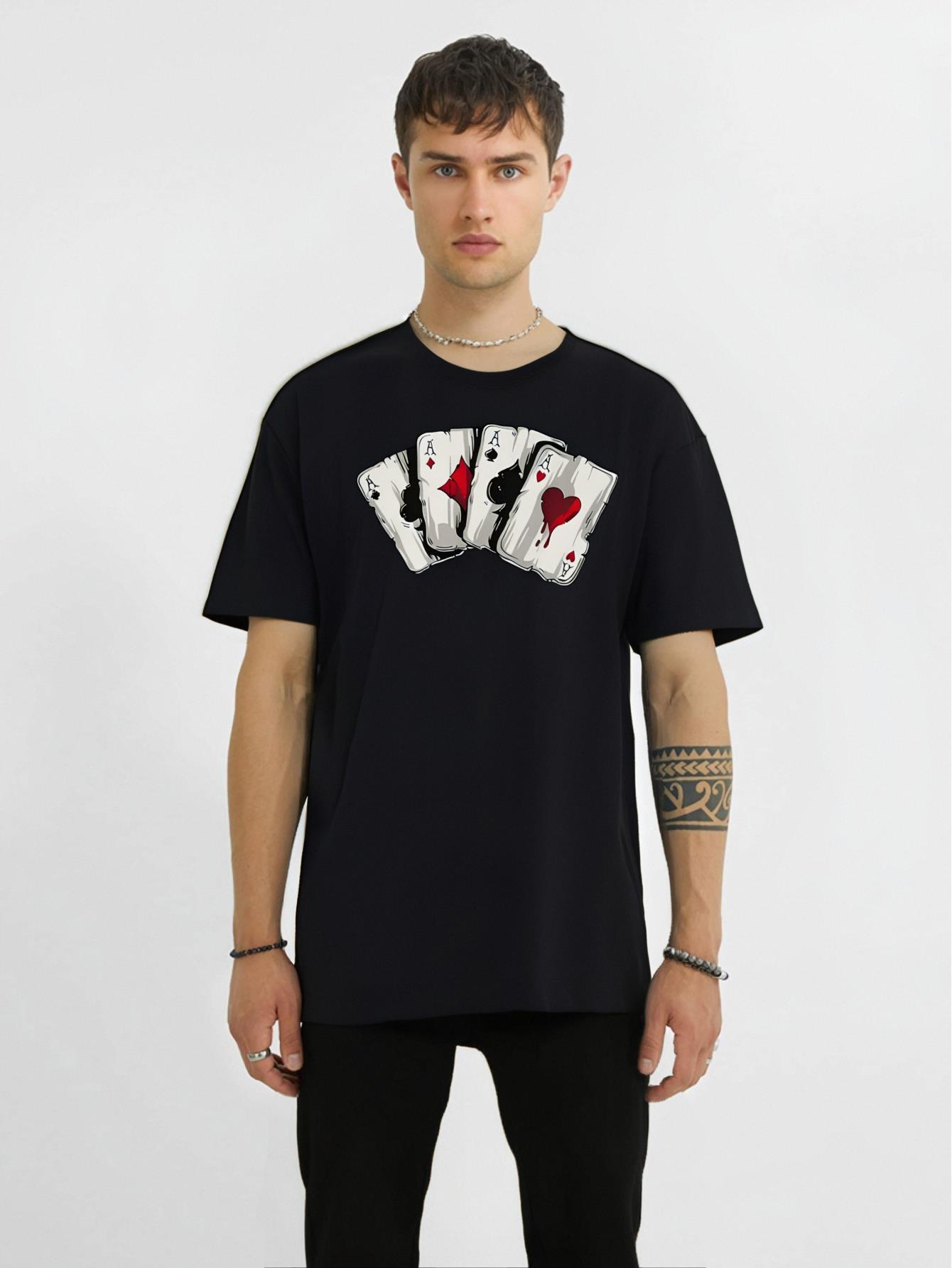 thumbnail image 1 of Men's Ace of Hearts Graphic Tee - Casual & Comfortable Summer T-Shirt, Machine Washable, 1 of 7