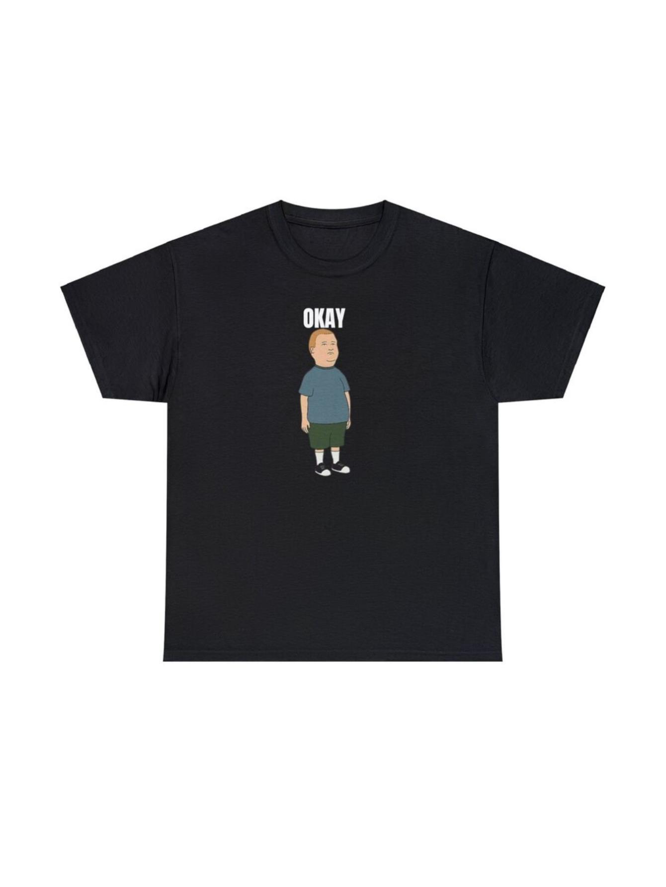thumbnail image 2 of [Home Relaxation] King of the Hill Bobby Hill "OKAY" Graphic Tee - Heavy Cotton T-Shirt, Black with White Print, Comfortable & Stylish Casual Wear for Everyday, Running, or Cycling, 2 of 6