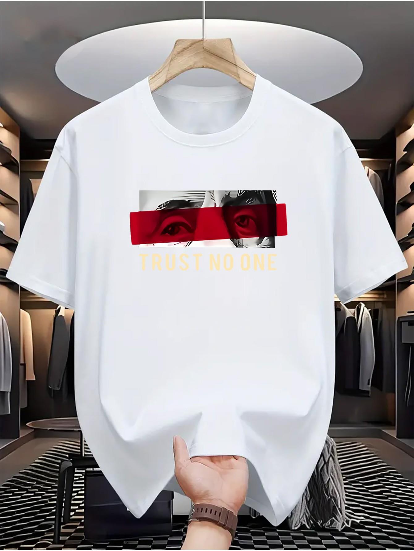 thumbnail image 2 of Don't Trust Anyone Print, Men's Round Neck Short Sleeve Tee, Fashion Regular Fit T-Shirt Top For Summer Holiday Leisure Vacation, 2 of 7
