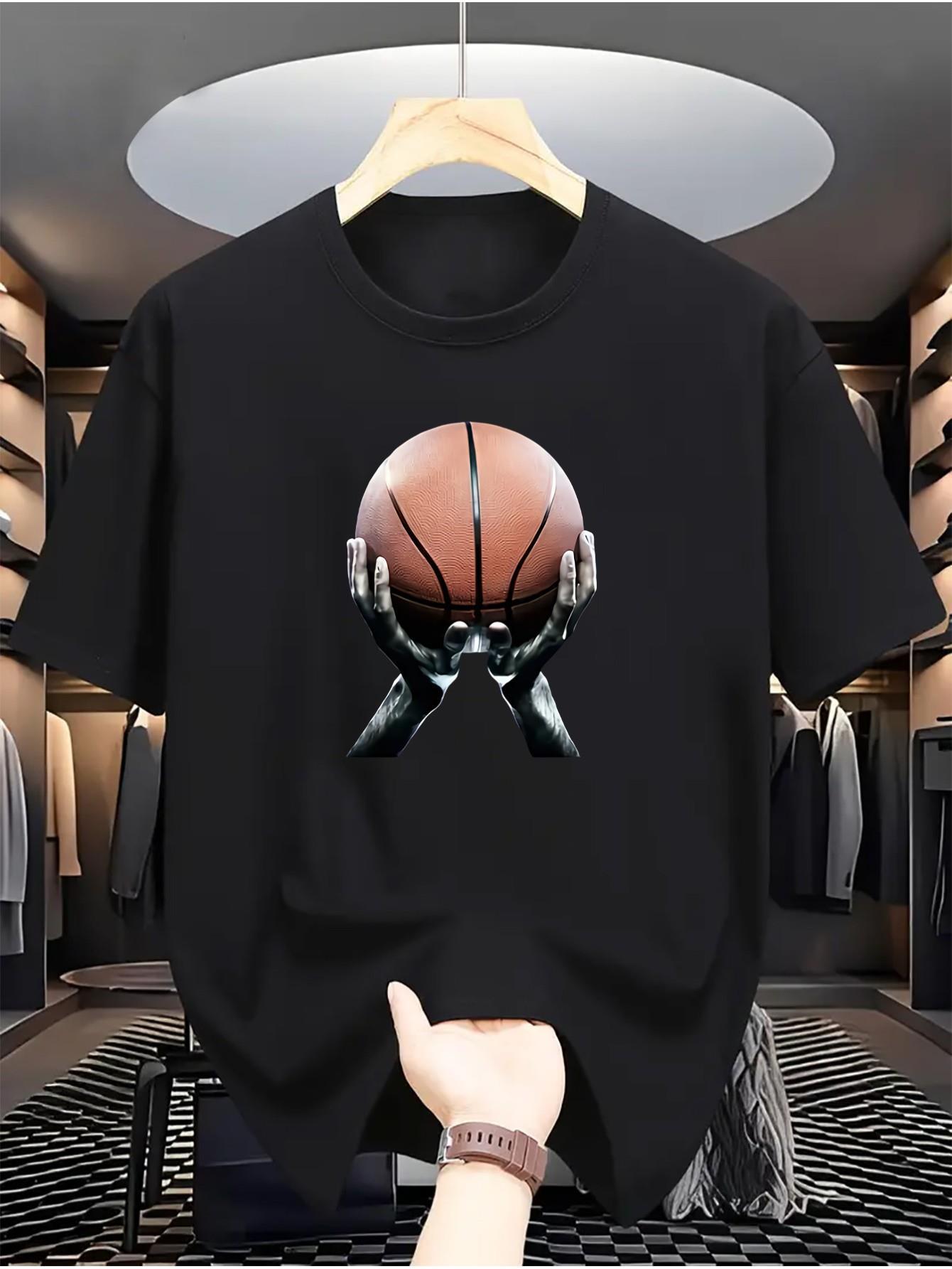 thumbnail image 2 of Men's Summer Casual T-Shirt with Basketball Print - Round Neck, Short Sleeve - Perfect for Daily Wear & Sports, 2 of 7
